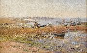 Alfred Wahlberg Fishing Boats at Saint Guenole oil painting reproduction